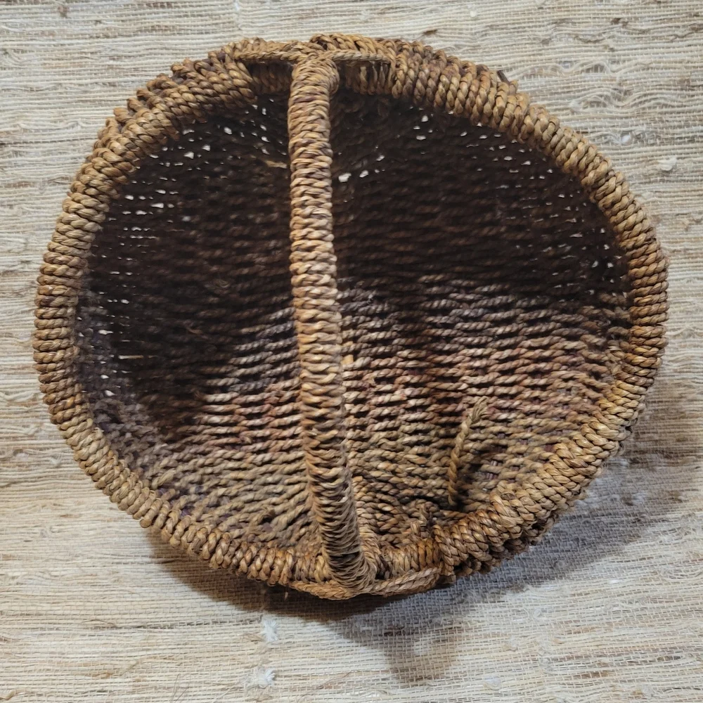 Vintage Buttocks Gods Eye Woven Egg Gathering Basket Primitive Handmade